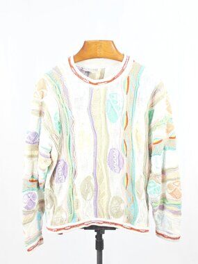Vintage 90's COOGI White Pastel Easter Egg Cotton Knit Sweater, Size S